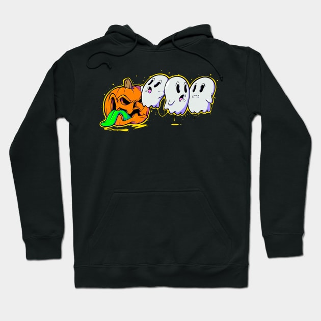 Spooky Creepy Halloween Evil Pumpkin Eating Ghost Halloween Gamer Hoodie by SWIFTYSPADE